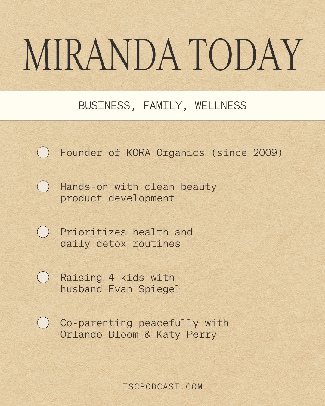 What is Miranda Kerr doing now?