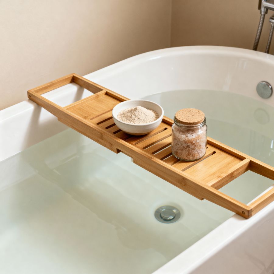 Bathtub with tray and salts