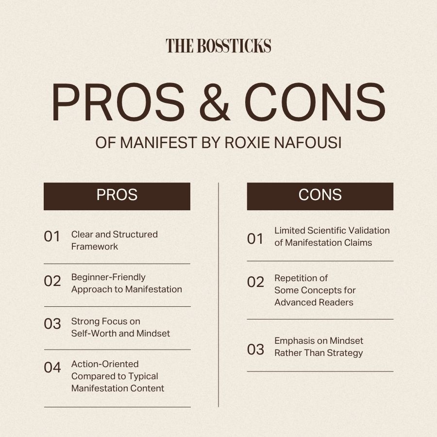 pros & cons of manifest by Roxie Nafousi